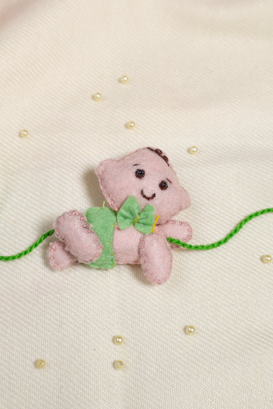 Hand embroidered Crawling Baby Rakhi-Pista Green