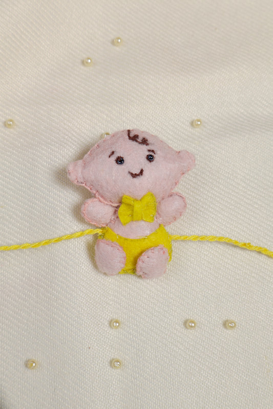 Hand embroidered Adorable Baby Rakhi-Yellow