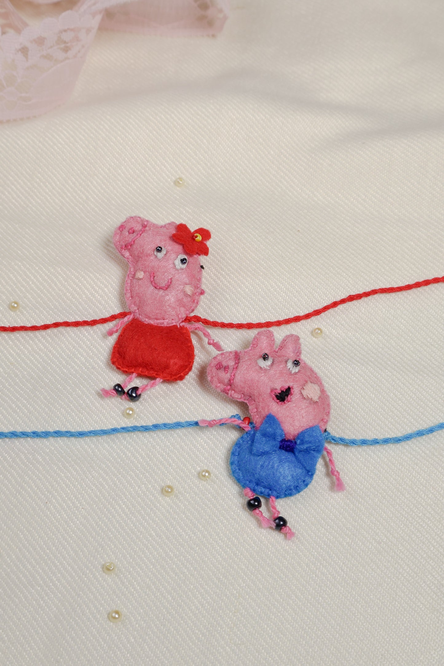 Hand embroidered Peppa & George Rakhi (Set of 2)