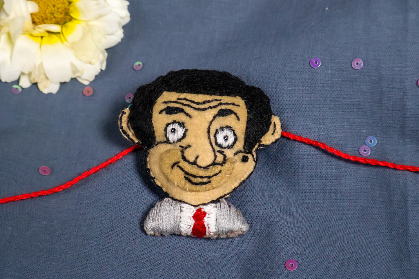 Hand embroidered Mr Bean Rakhi