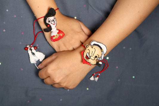 Hand embroidered Popeye and Olive Rakhi Lumba (Set of 2)