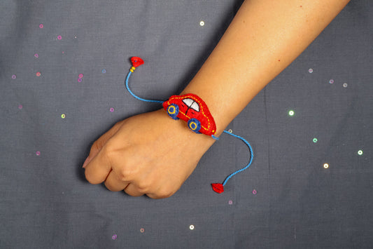 Hand embroidered Car Rakhi-Red