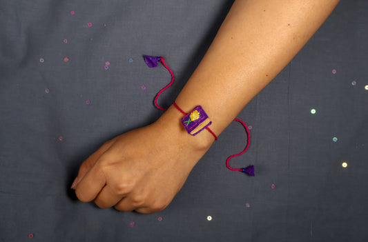 Hand embroidered Book Rakhi-Purple