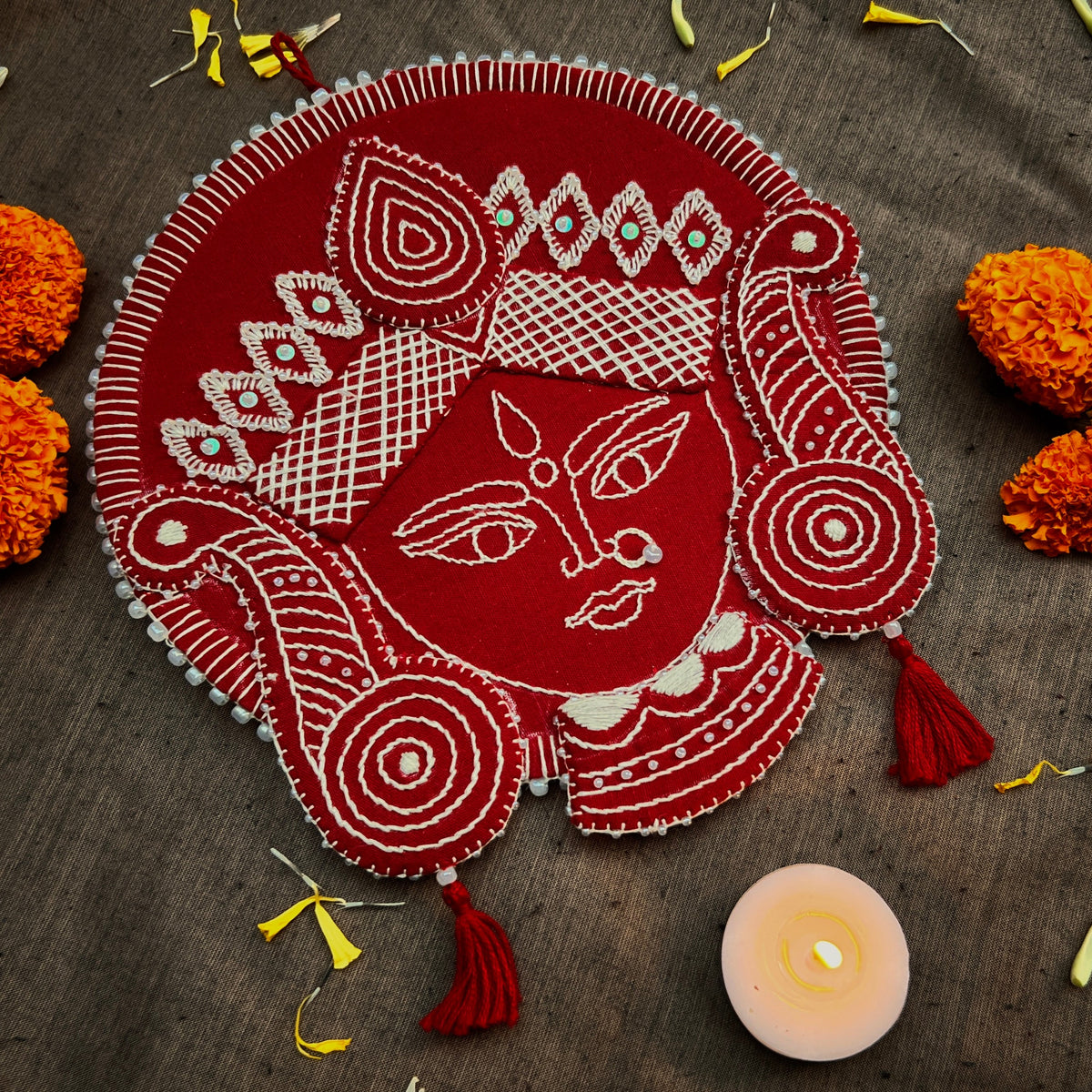 Hand Embroidered Aipan Durga Hanging