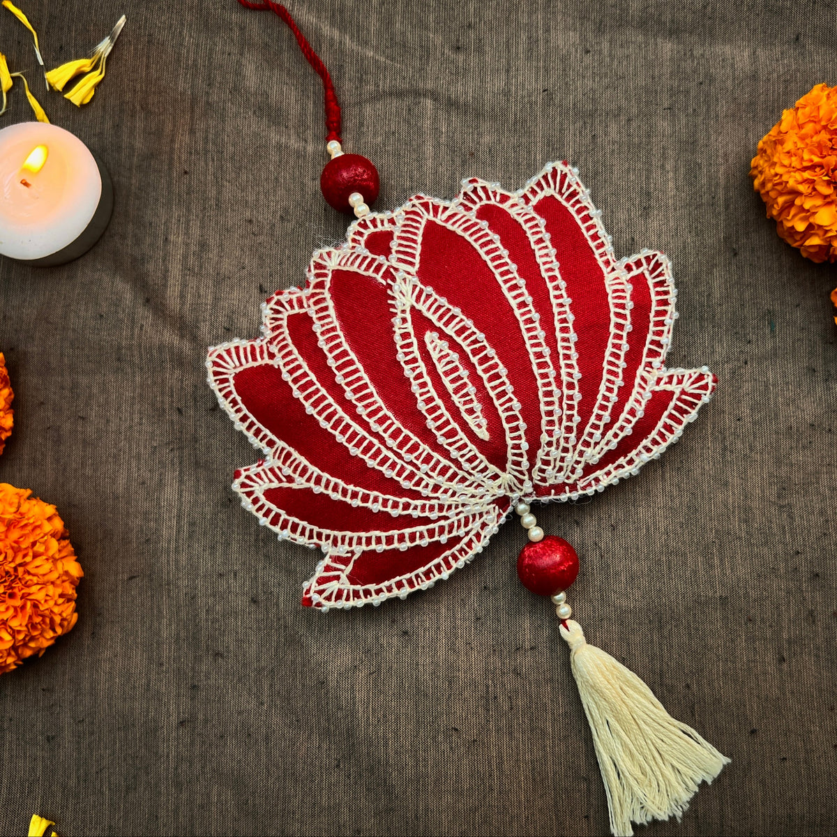 Hand Embroidered Aipan Kalpana Lotus Hanging