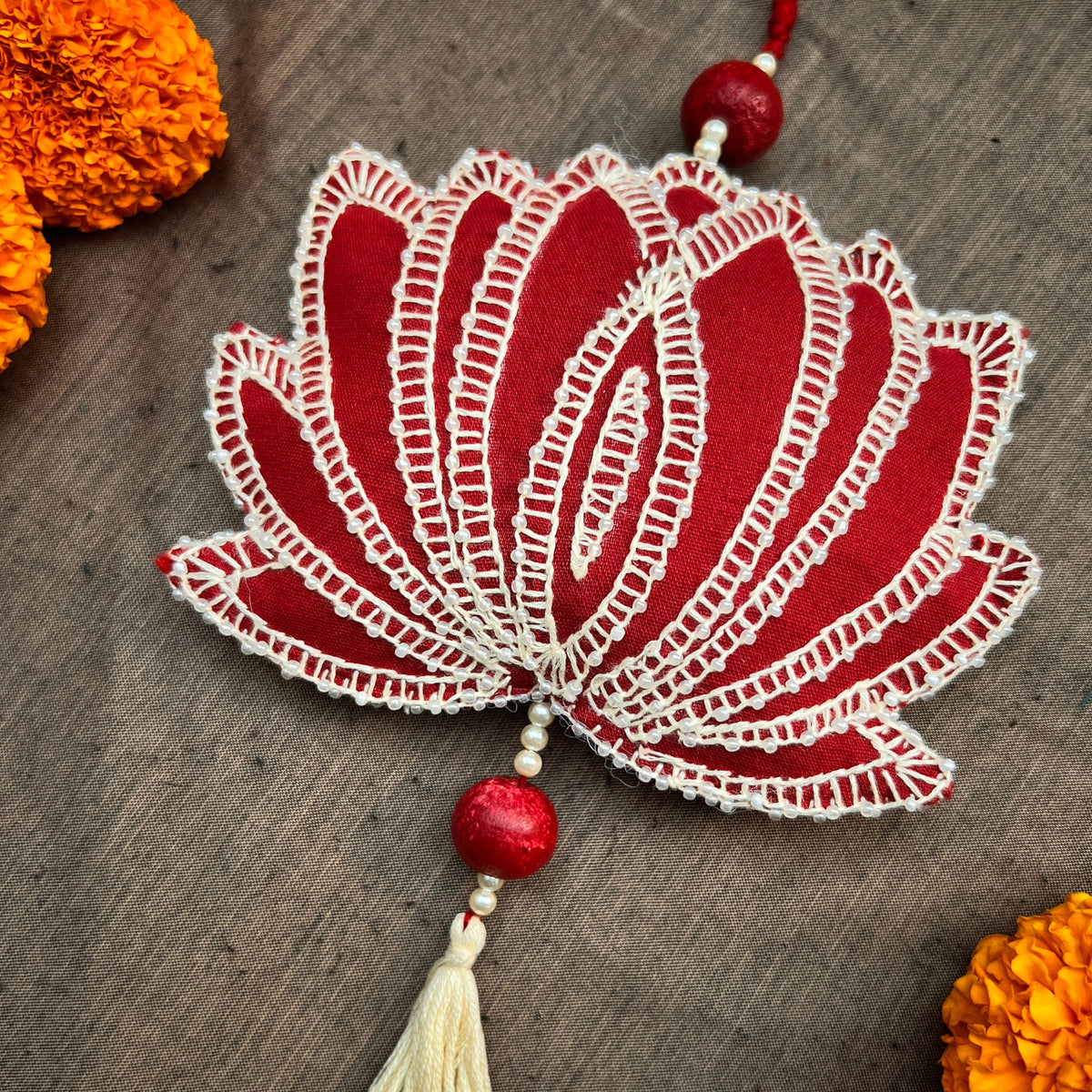 Hand Embroidered Aipan Kalpana Lotus Hanging