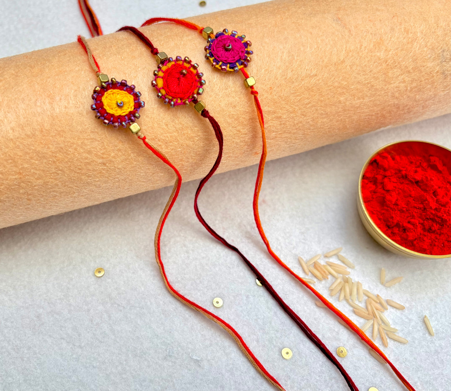 Hand embroidered Bindu Rakhi (Set of 3)