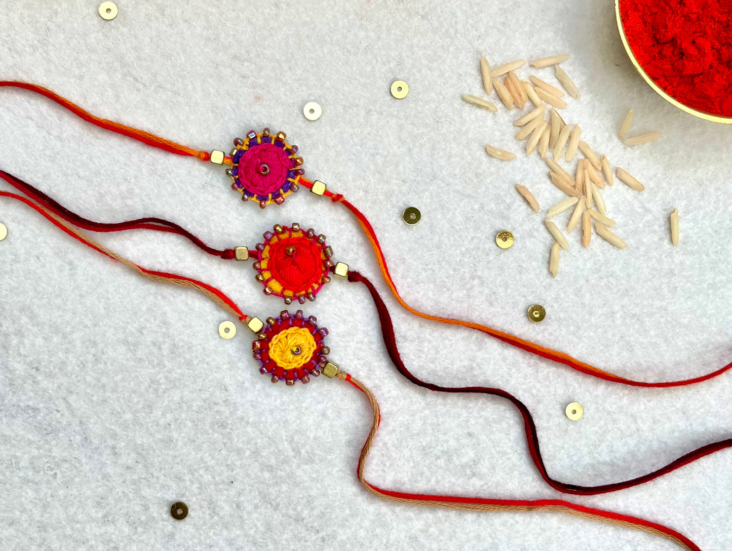 Hand embroidered Bindu Rakhi (Set of 3)